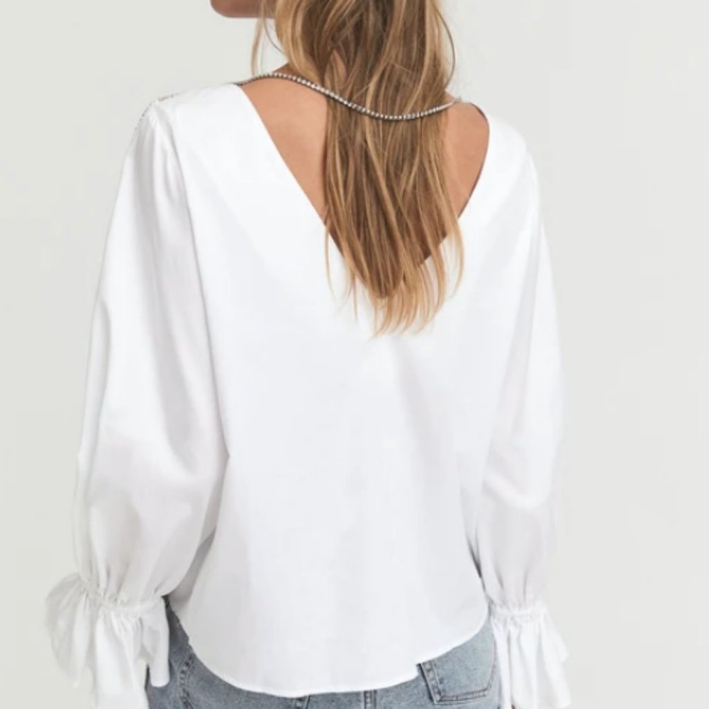 NWT Something Navy Fancy Anna Ruffle Cuff Blouse